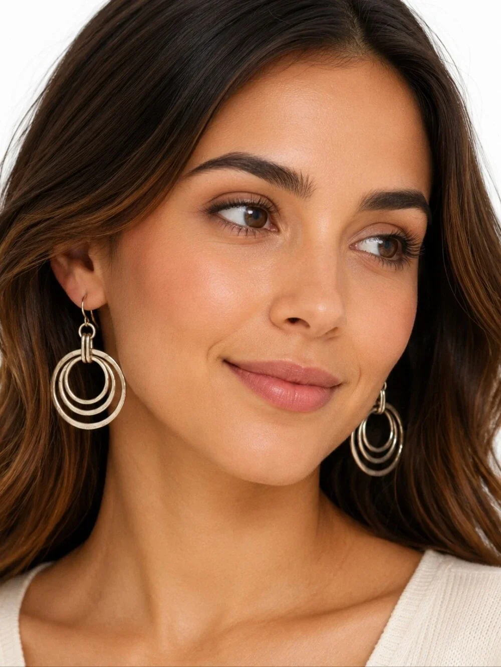 Handcrafted Moonlight Triple Circle Earrings Sterling Silver 1.75